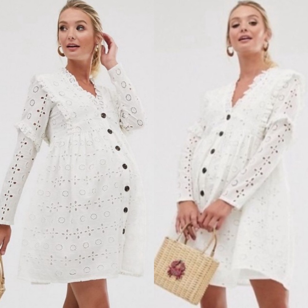 ASOS Maternity White Eyelet Long Sleeve Dress